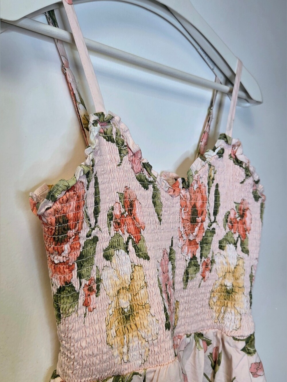 Joie Floral Smocked Maxi Dress Pink Yellow Size S Cottagecore Sundress Pockets - Picture 6 of 13